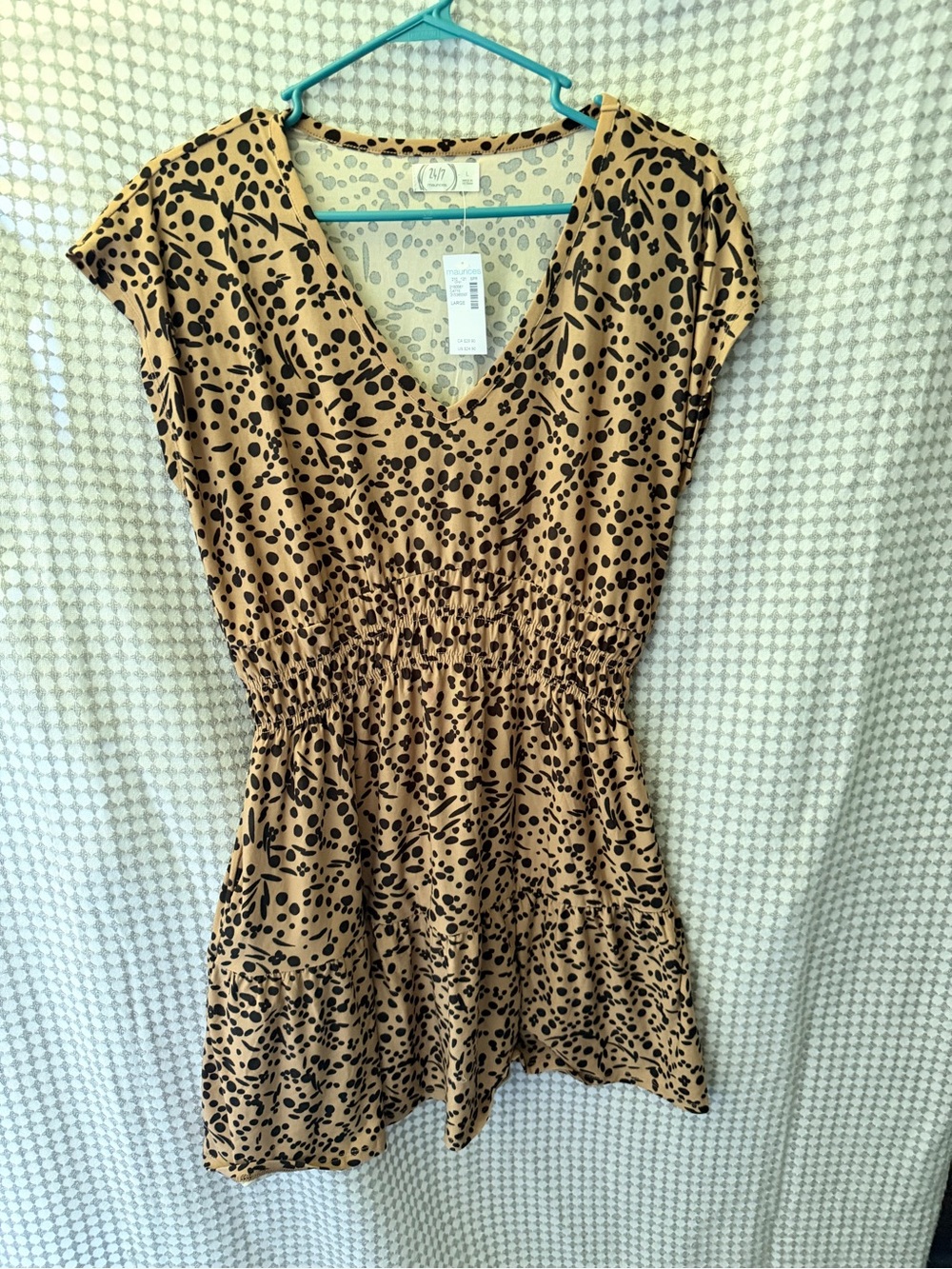Maurices Tan & Black Printed V-Neck Mini Dress